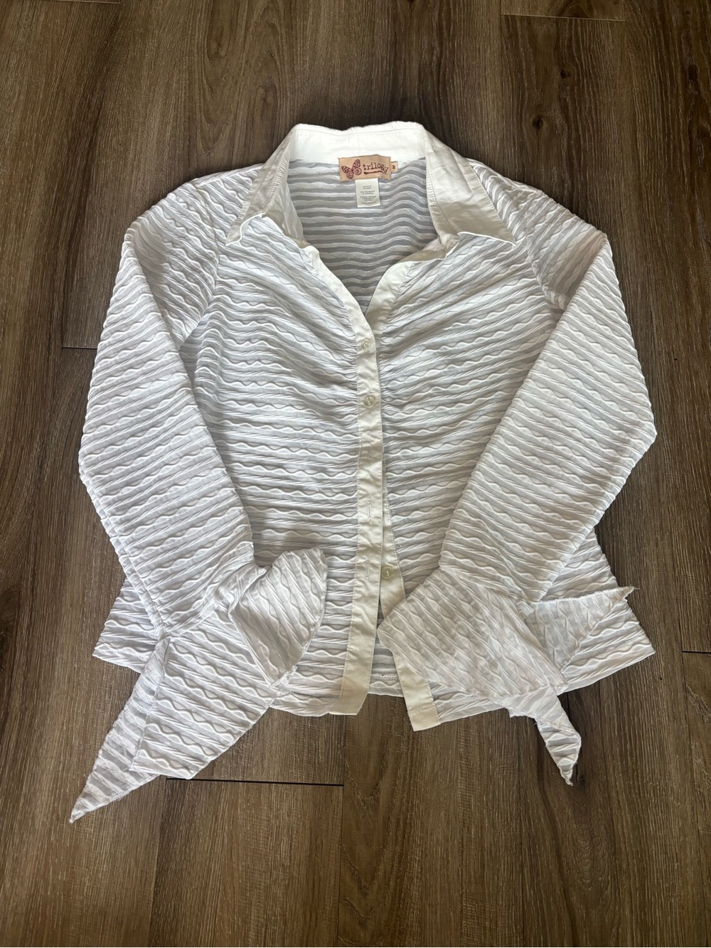 Trilogy White Textured Button-Down Shirt with Tie Cuffs